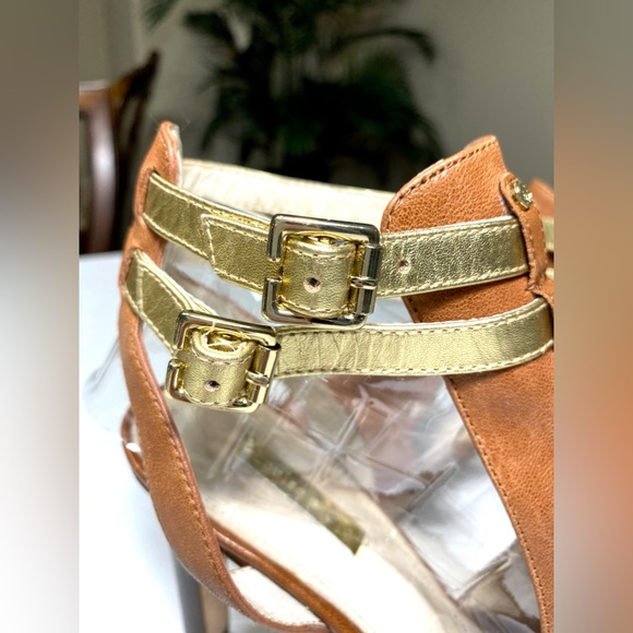 Louise et Cie Cut-Out Double Ankle Strap Heels Sandals 9M Brown Gold - Picture 3 of 15